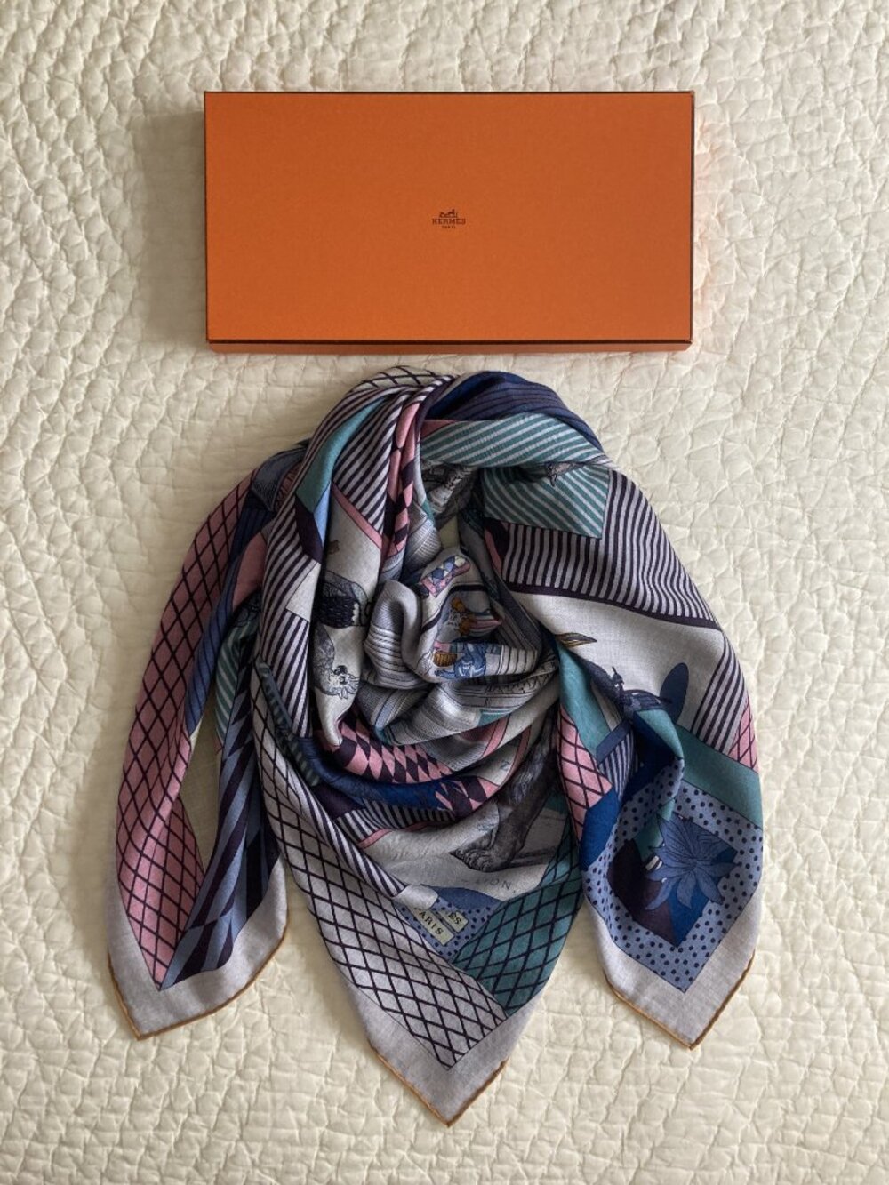 Hermes Grand Theatre Nouveau Cashmere Silk Shawl Scarf